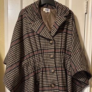 Jolt Houndstooth Buttoned Cape plaid cinch waist